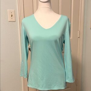 Elegant Light Blue V-Neck Women's Blouse